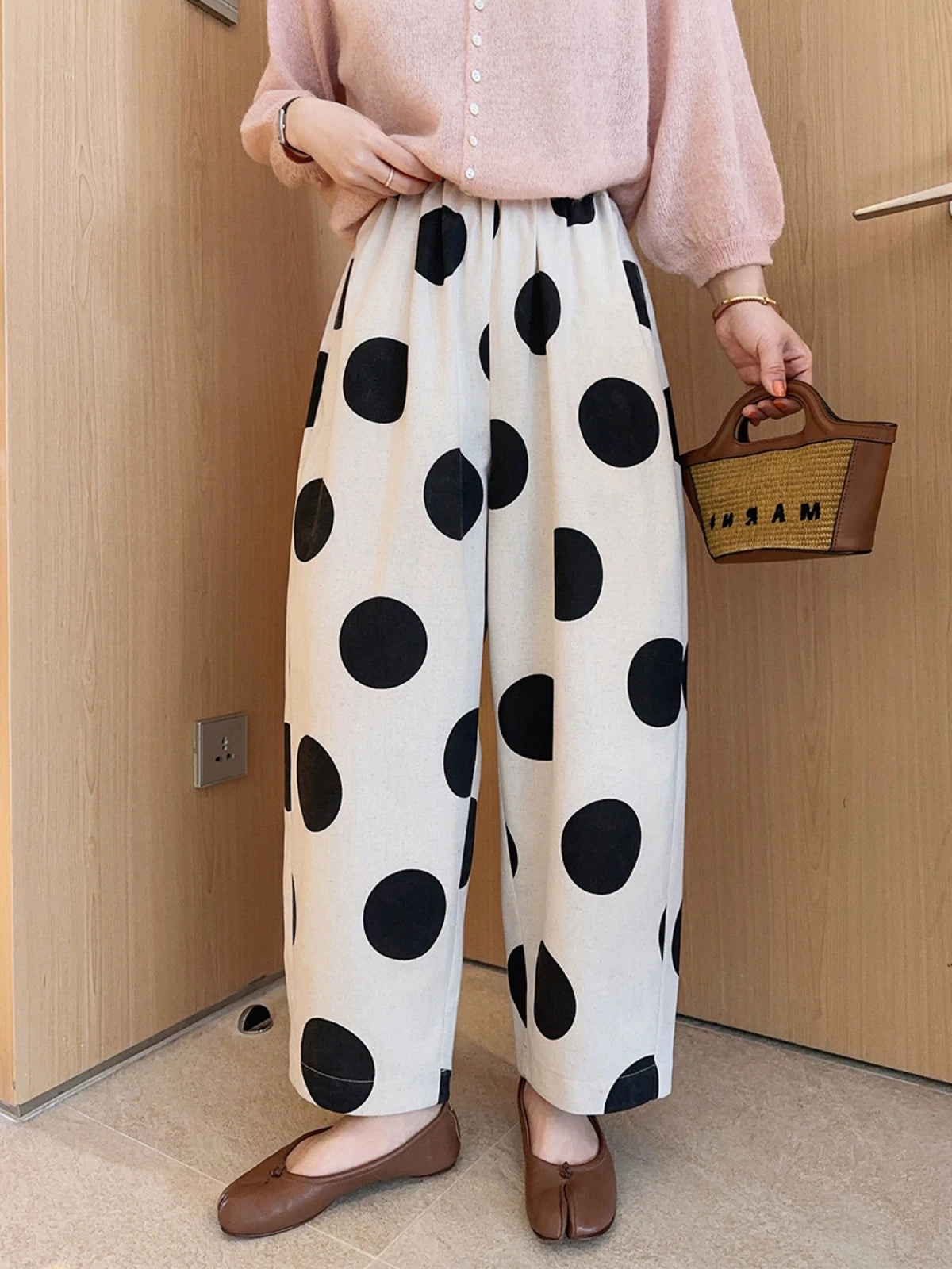 Comfortable fit Women Cotton Linen Casual Everyday Loose Polka Dot Pants