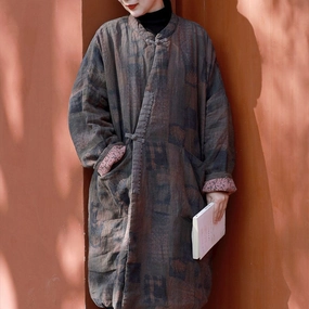 Winter Retro Ethnic Cotton Padded Linen Loose Coat Breathable Technology