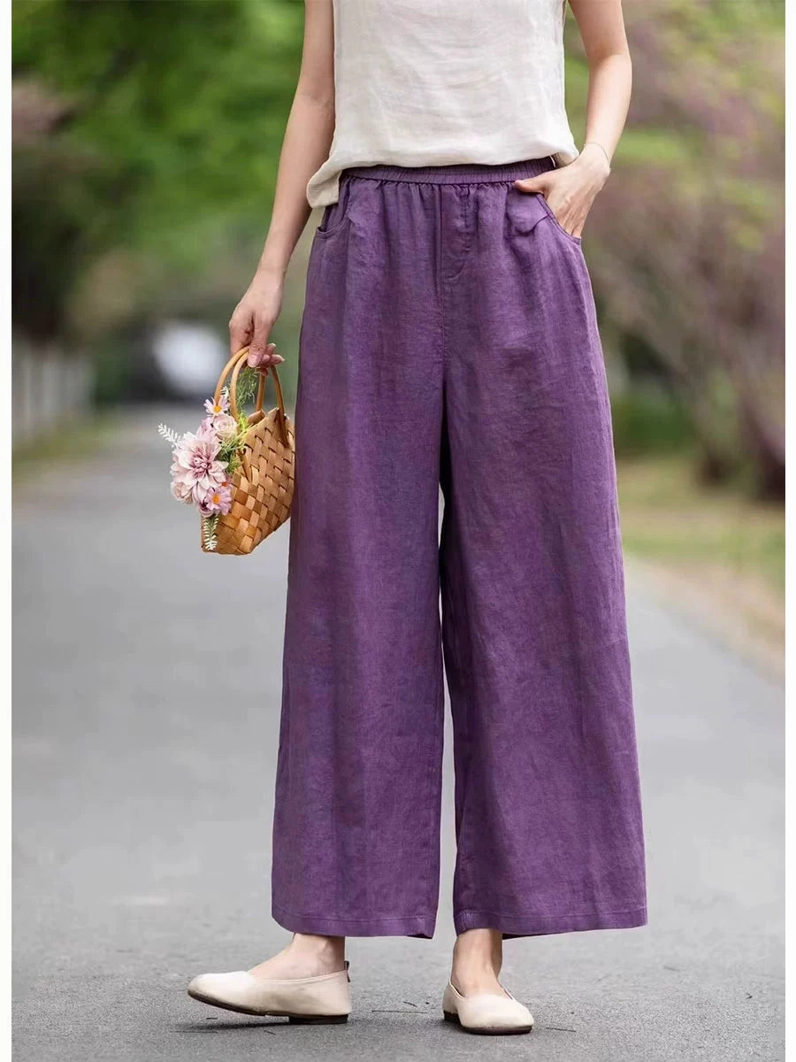 Abrasion Proof Breathable mesh Summer Linen High Elastic Waist Loose Versatile Solid Color Pants