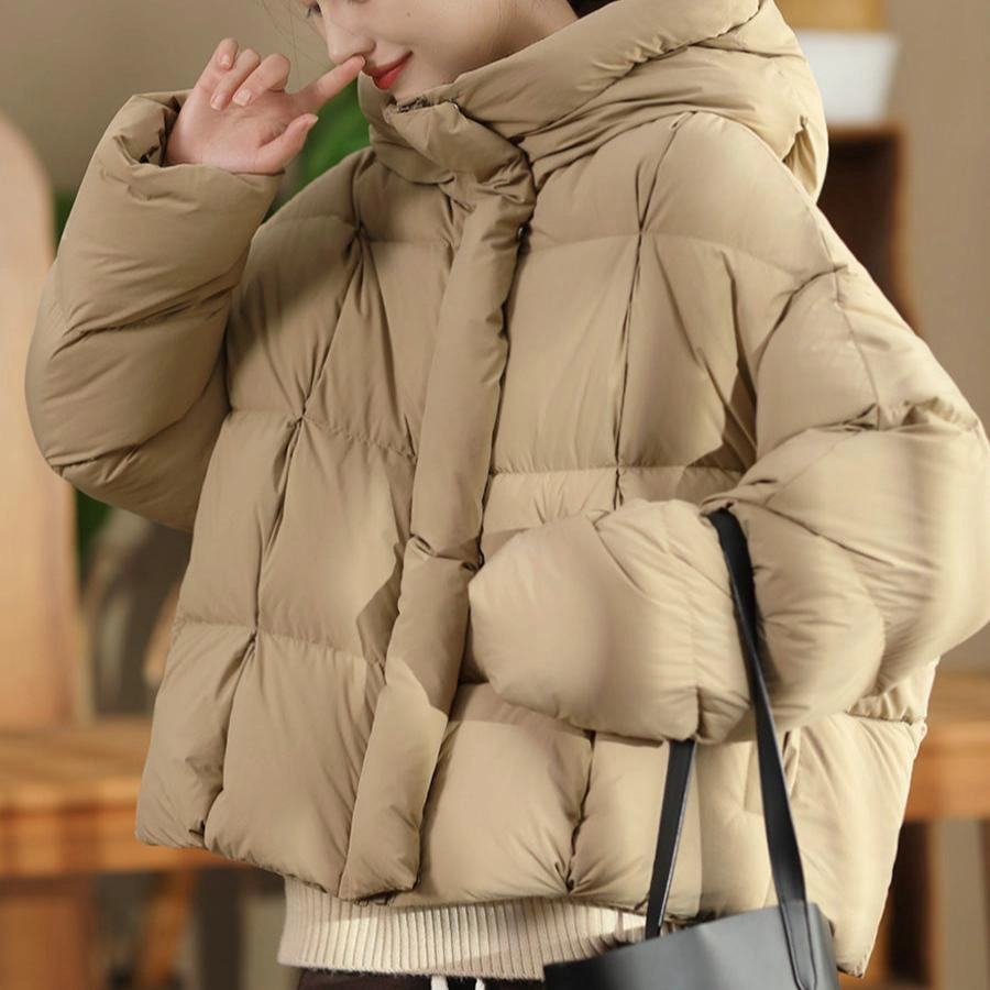 Non Irritating Seams Babakud Women Winter Plain Hooded Warm Thick Puffer Short Jacket