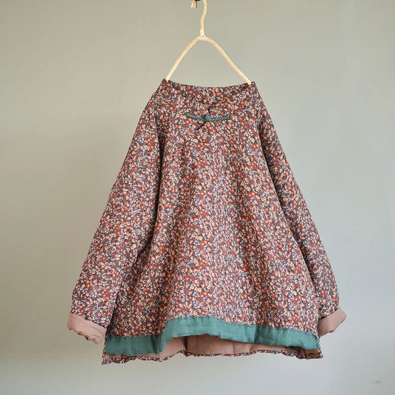 Stretch Panels Sustainable Material Women Traditional Style Floral Printed Padded Linen Coat