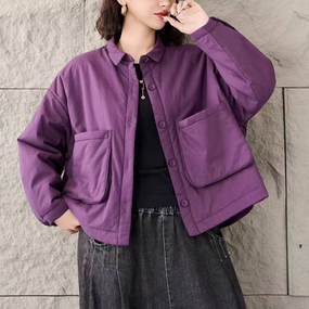 Oversized Cotton Winter Thin Large Pockets Padded Jacket Contoured Silhouette Four Way Stretch