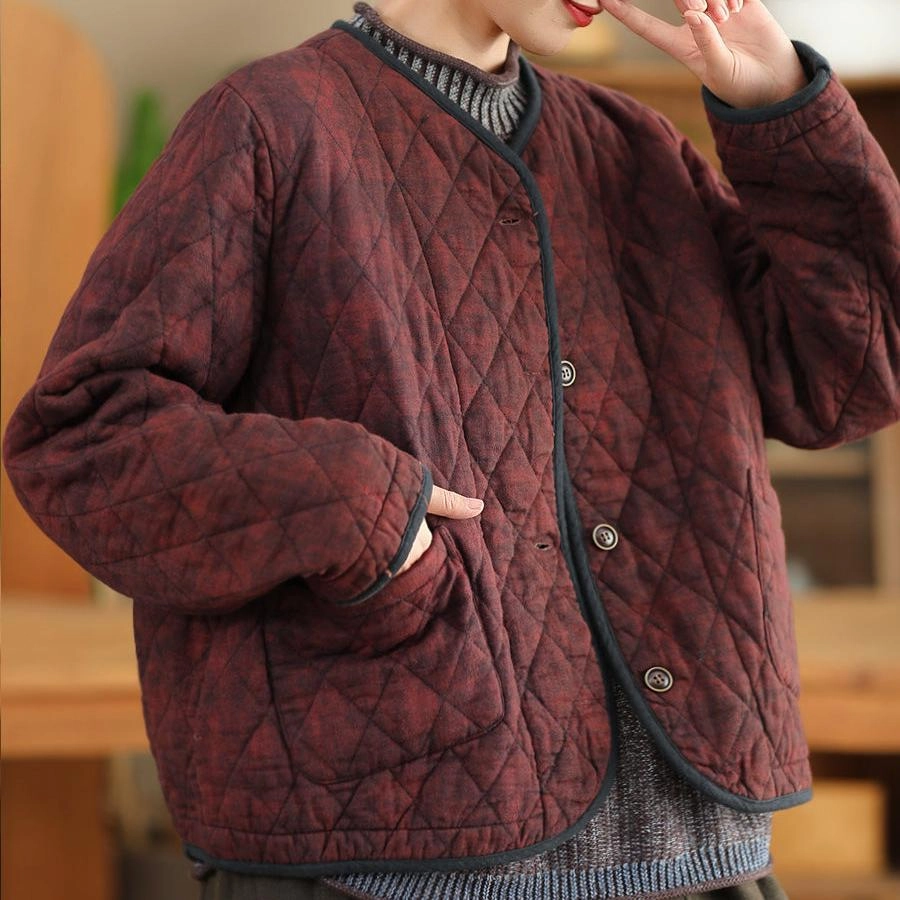 Babakud Women Winter Vintage Dyed Thick Cotton Warm Quilted Jacket Modular Design Relaxed Daily Style