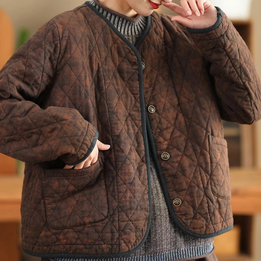 All Seasons Microfiber texture Babakud Women Winter Vintage Dyed Thick Cotton Warm Quilted Jacket