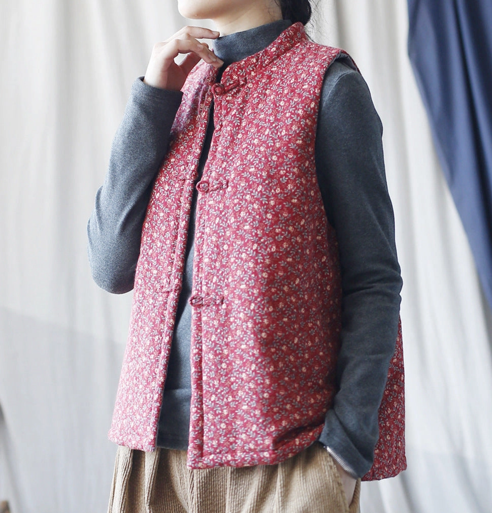 Easy Wear Women Retro Brushed Printed Thickened Warm Cotton Vest