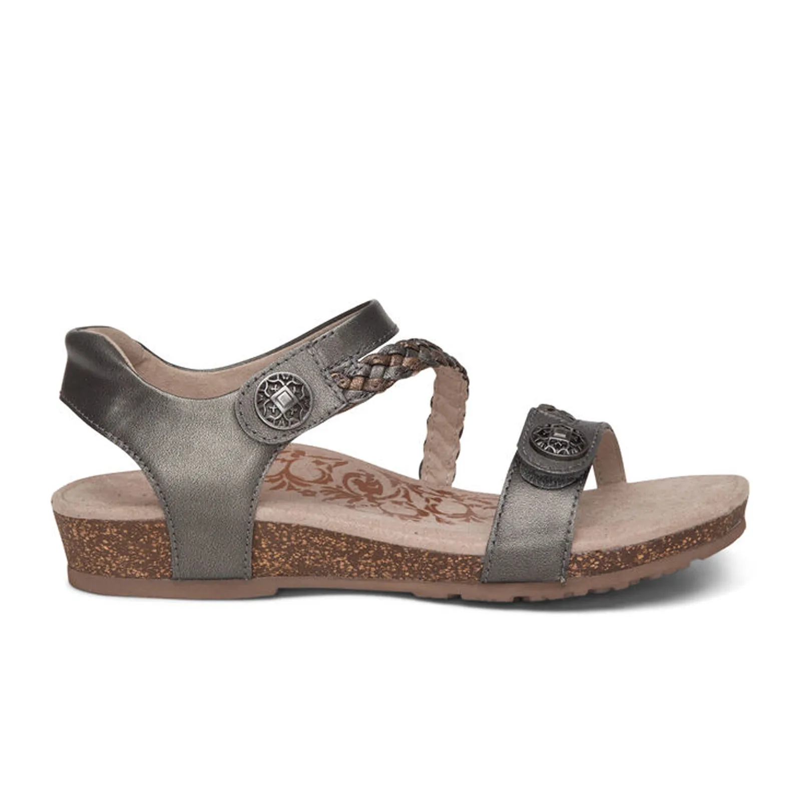 Aetrex Jillian Braided Backstrap Sandal (Women) - Gunmetal Foot Relaxation Zip Up Design
