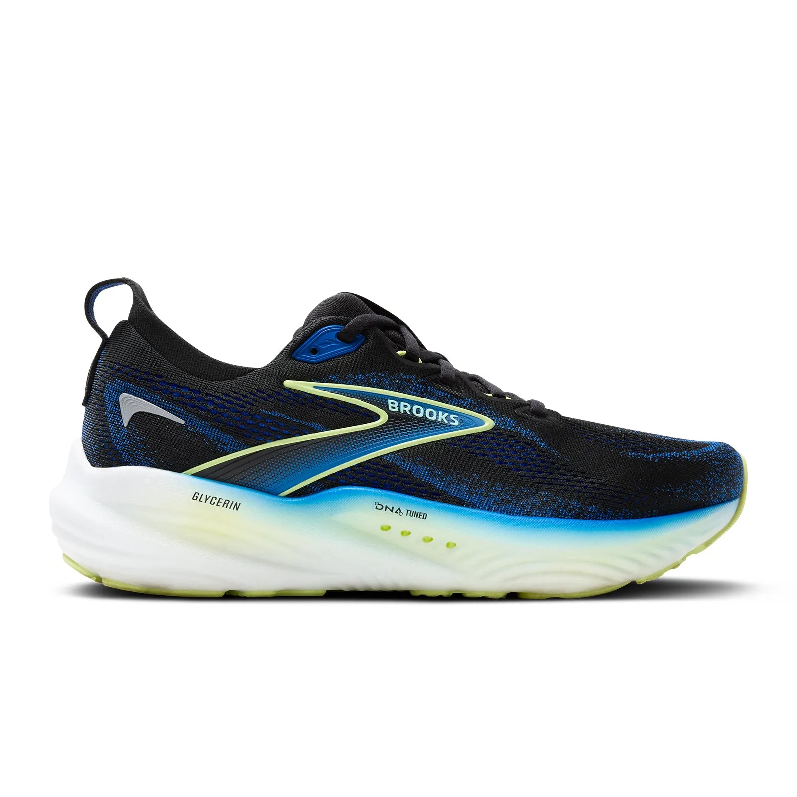 Secure Hold Brooks Glycerin 22 Running Shoe (Men) - Black/Cobalt/Neo Yellow