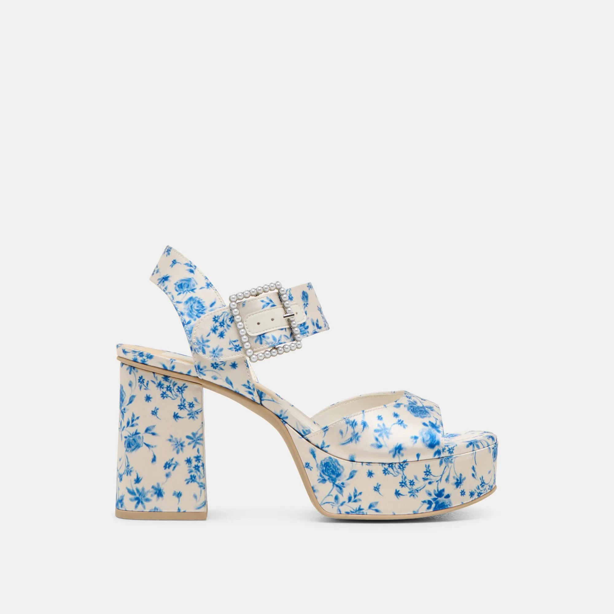 Torque Control Shank BOBBY PEARL HEELS BLUE FLORAL SATIN