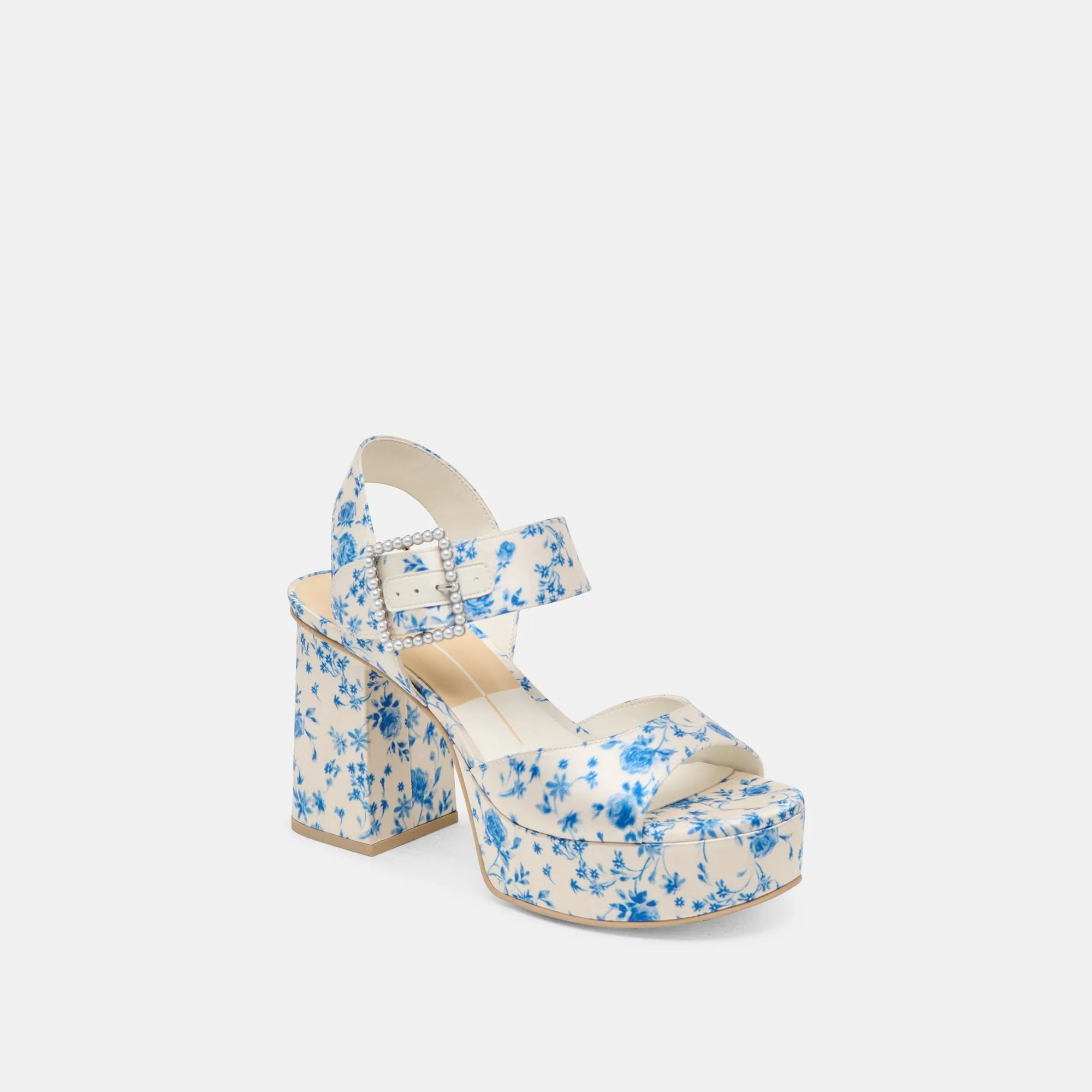 BOBBY PEARL HEELS BLUE FLORAL SATIN Firm Cushion