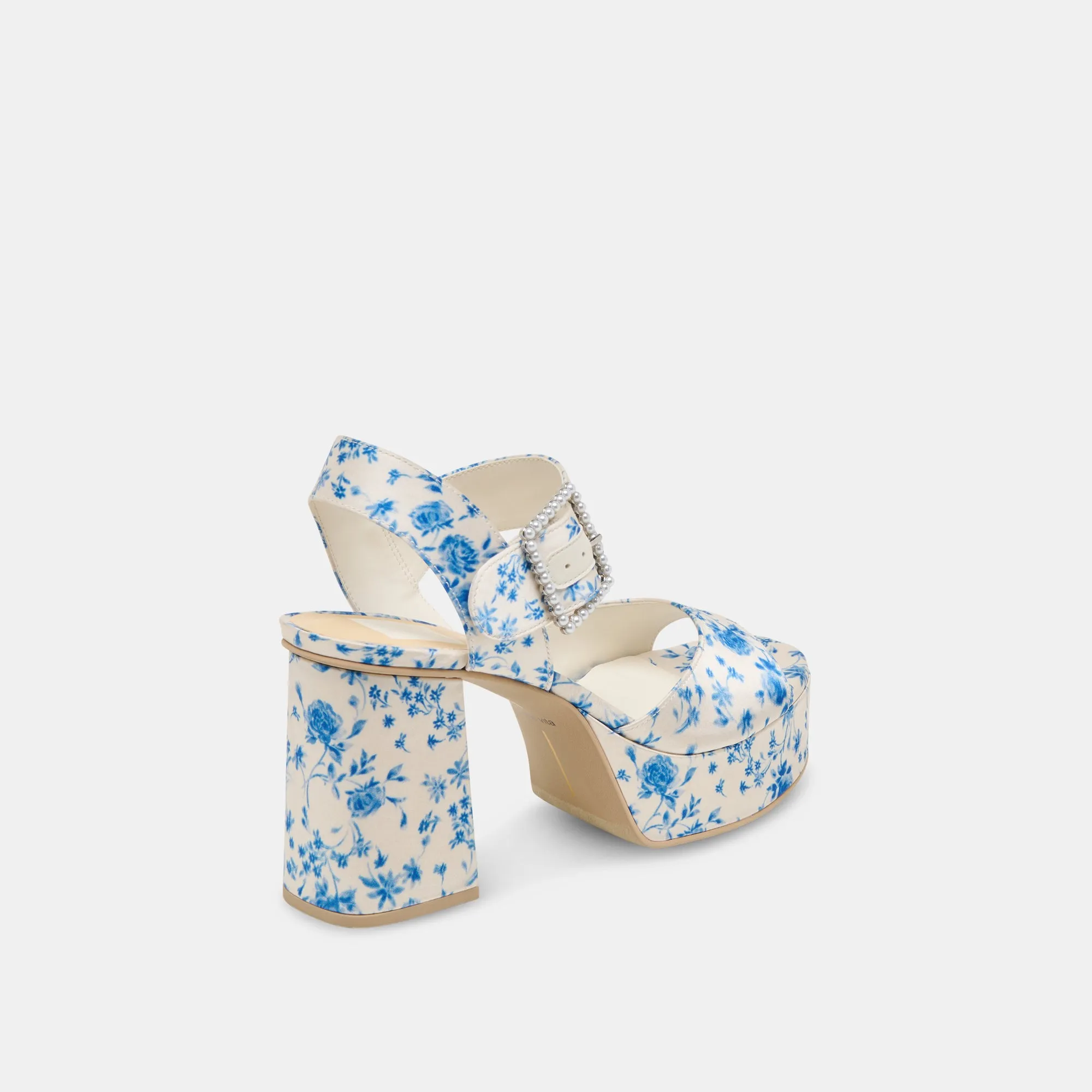 Rocker Sole Tech BOBBY PEARL HEELS BLUE FLORAL SATIN