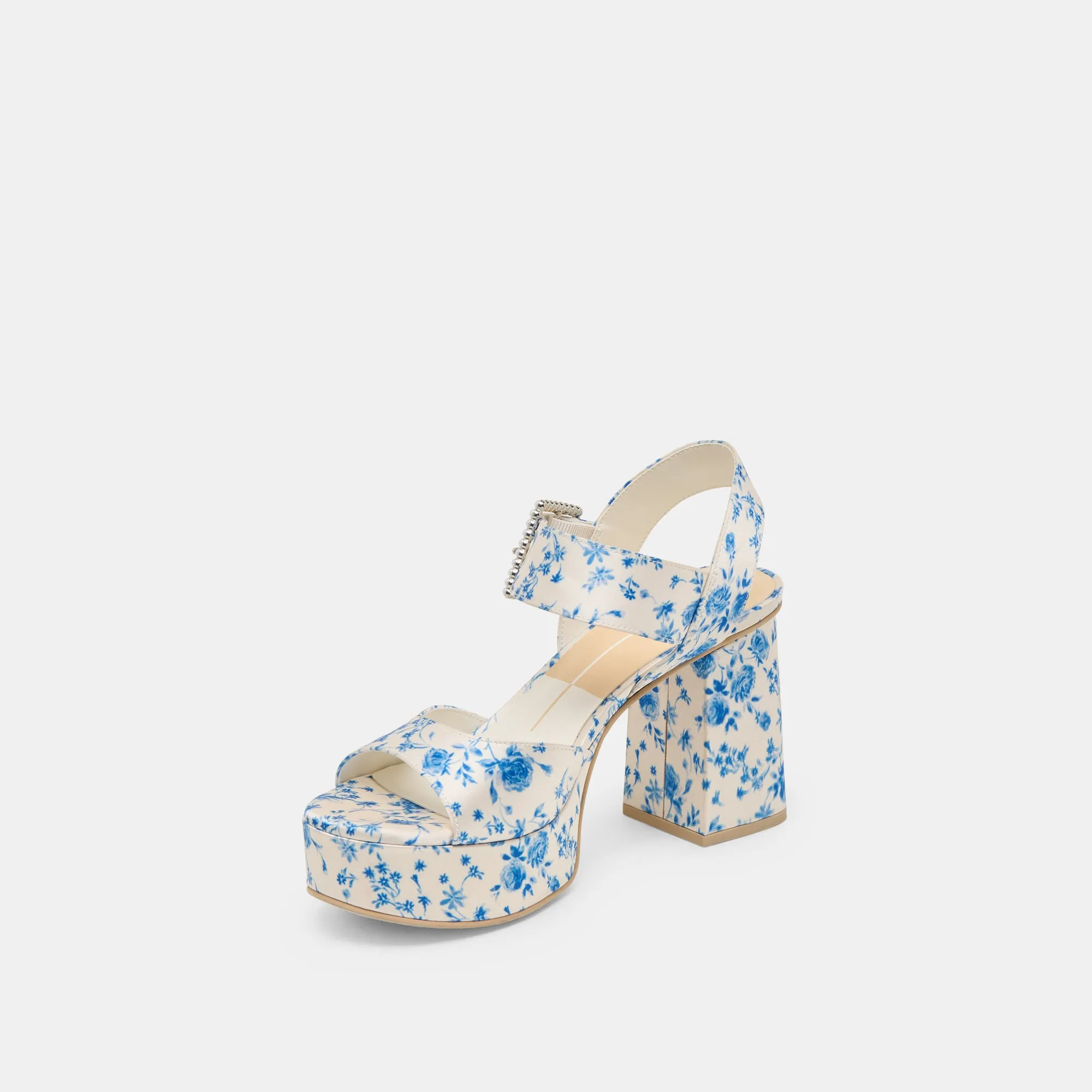 BOBBY PEARL HEELS BLUE FLORAL SATIN Drive Motion Agile Fit