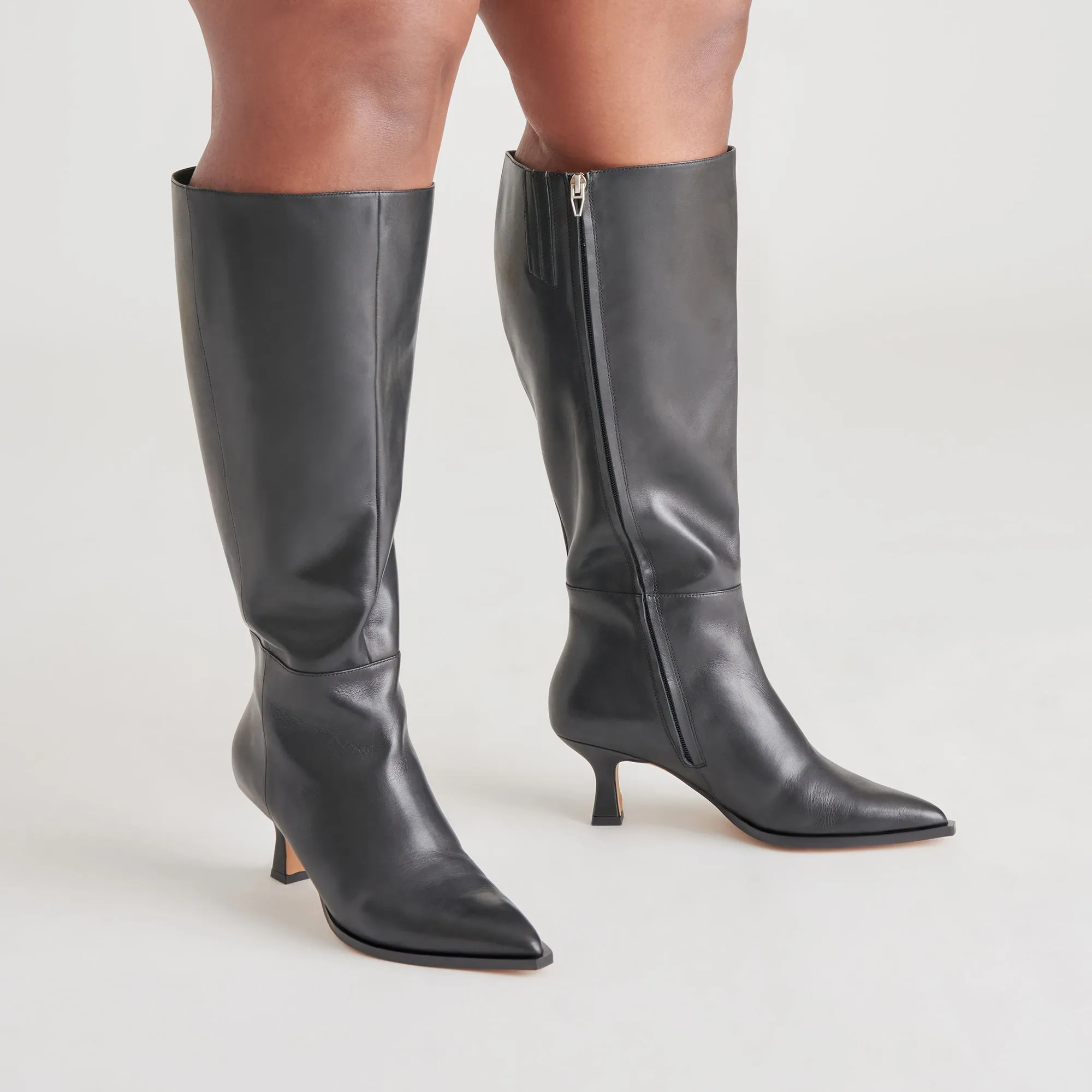 AUGGIE EXTRA WIDE CALF BOOTS BLACK LEATHER Lightweight Canvas Gradient Density Foam