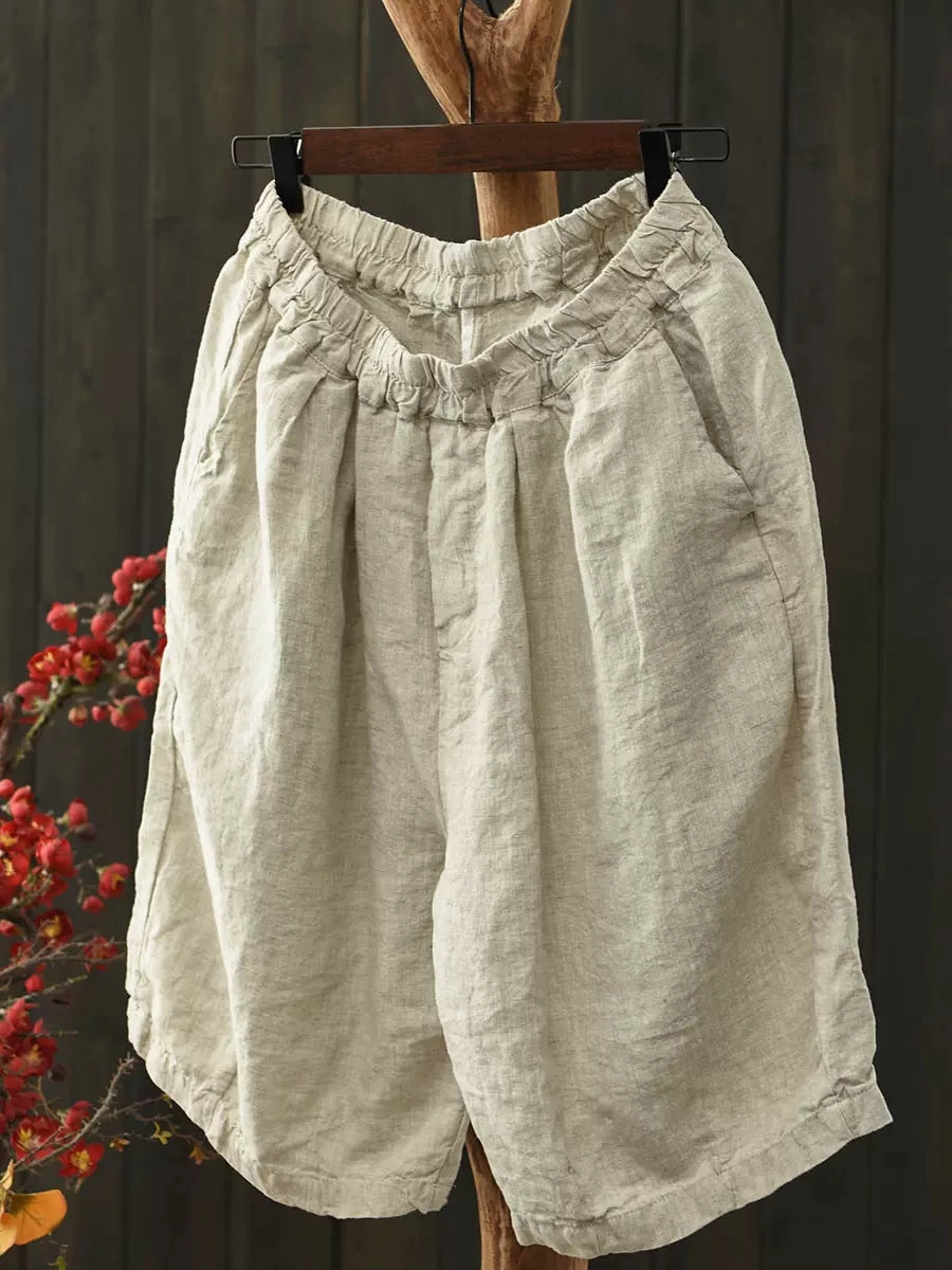 Babakud Women Summer Simple Linen Elastic-Waist Pants wrinkle free Silky feel