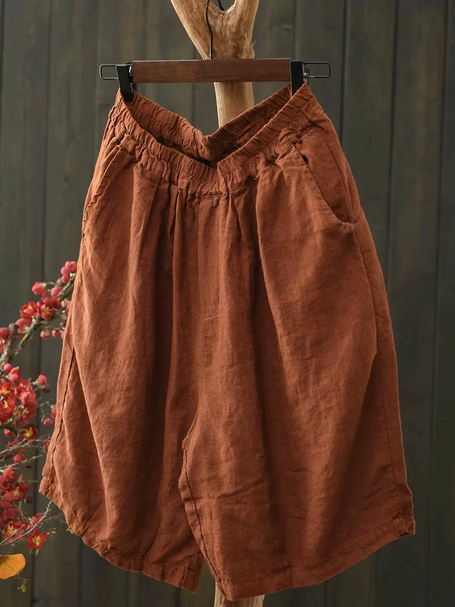 Babakud Women Summer Simple Linen Elastic-Waist Pants Moisture control Label Free