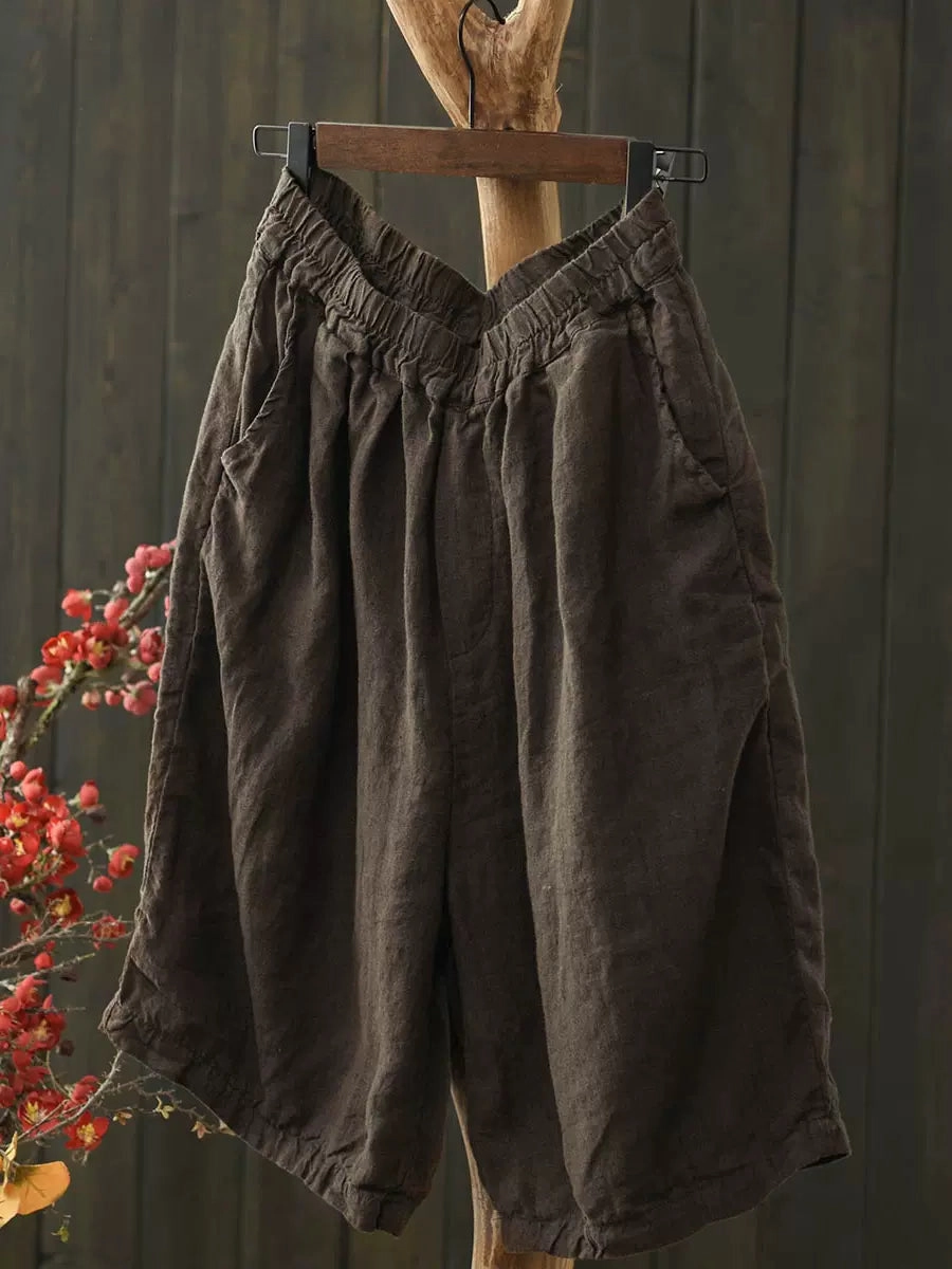 Babakud Women Summer Simple Linen Elastic-Waist Pants Durable Material
