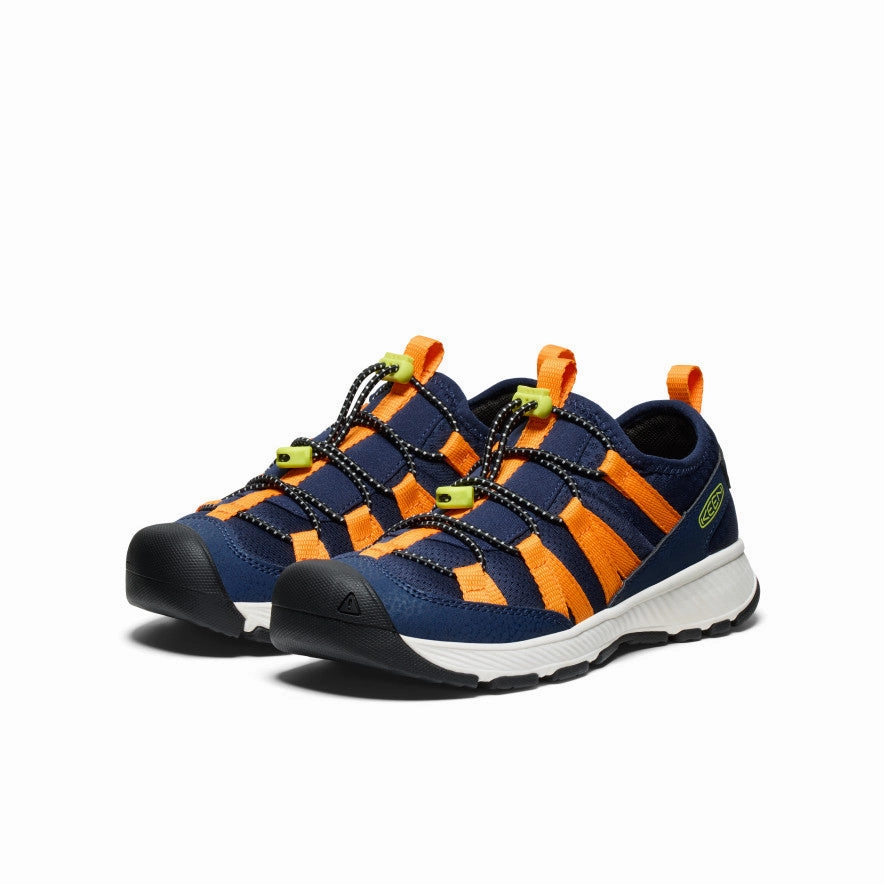 Soft Arch Big Kids' Motozoa Sneaker  |  Naval Academy/Bright Marigold