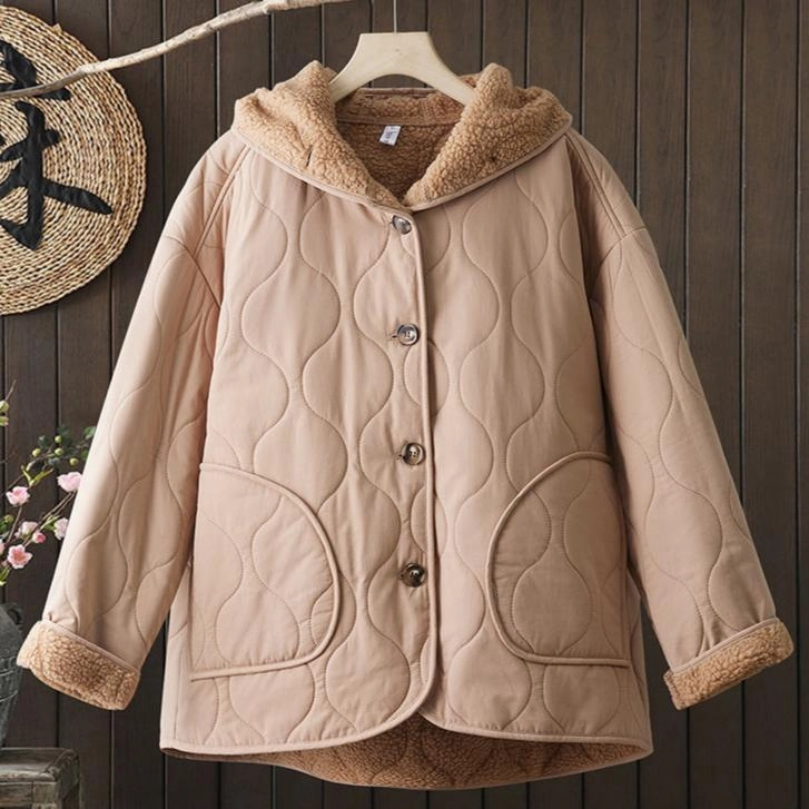Airflow Optimization Babakud Women Winter Fleece-Lined Cotton Loose Fit Hooded Jacket
