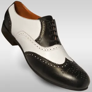 Superior Cushioned traction Aris Allen Men's 1946 Black and White Spectator Wingtip Dance Shoes