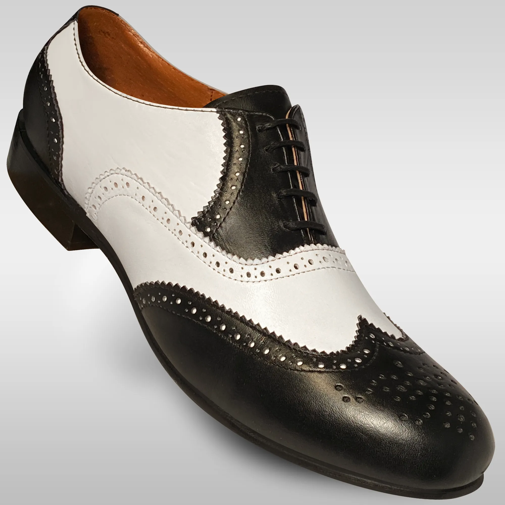 Superior Cushioned traction Aris Allen Men's 1946 Black and White Spectator Wingtip Dance Shoes