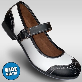 Aris Allen Black and White Snub Toe Mary Jane Wingtips - Wide Width Everyday Chic Trendy Vibe