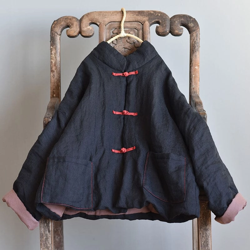 Street Comfort Fit Soft Fleece Women Winter Retro Quilted Linen Loose Coat