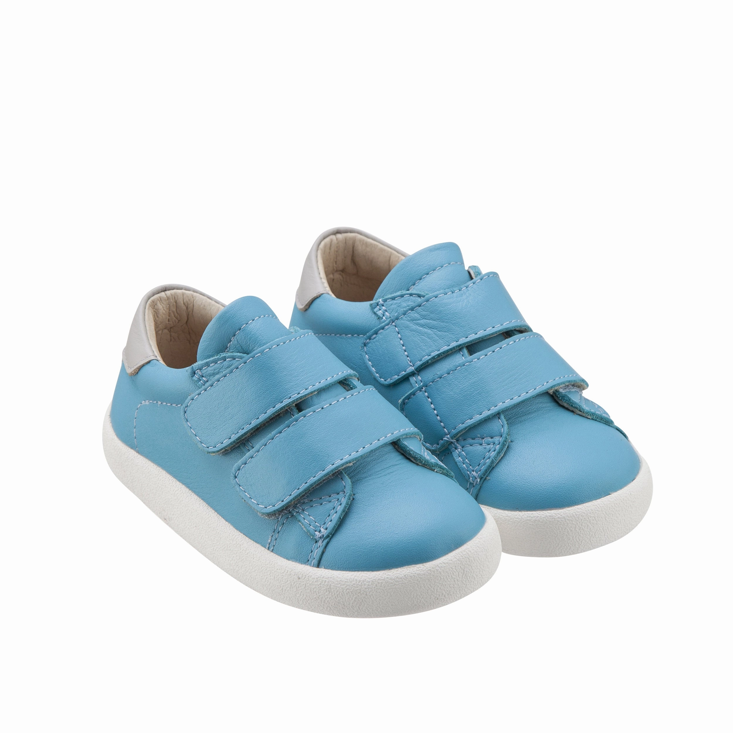 No Stress Old Soles Baby Toddy Leather Sneakers in Turquoise / Grey