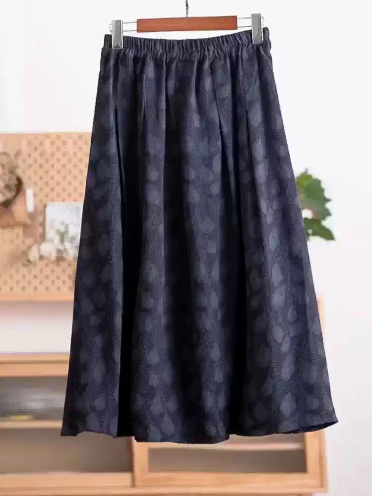 Cool Comfort Autumn Retro Ramie Printed Elegant Versatile Skirt