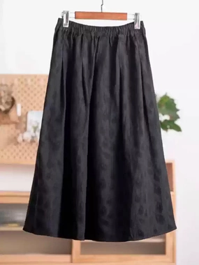 Autumn Retro Ramie Printed Elegant Versatile Skirt Ultralight Fade Resistant