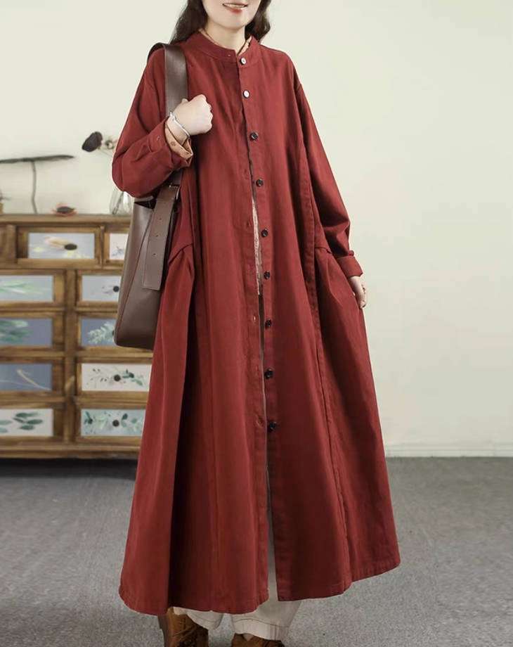 Recycled materials Autumn Vintage Flowy Cotton Mid Length Oversized Coat