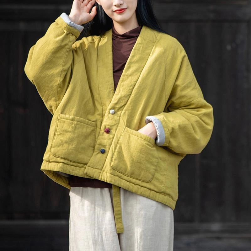 Autumn Winter Cotton Linen Retro Warm Coat Anti Pilling