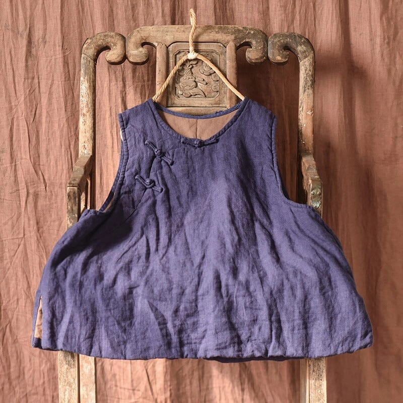 Autumn Winter Retro Padded Cotton Linen Vest Moisture Management Fabric