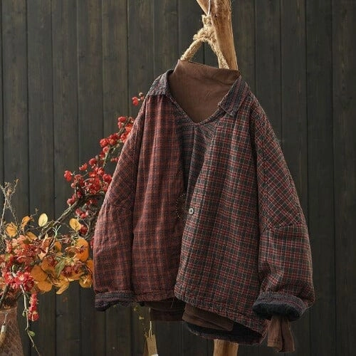 Quick drying material Windproof Inner Layer Autumn Winter Retro Plaid Cotton Coat
