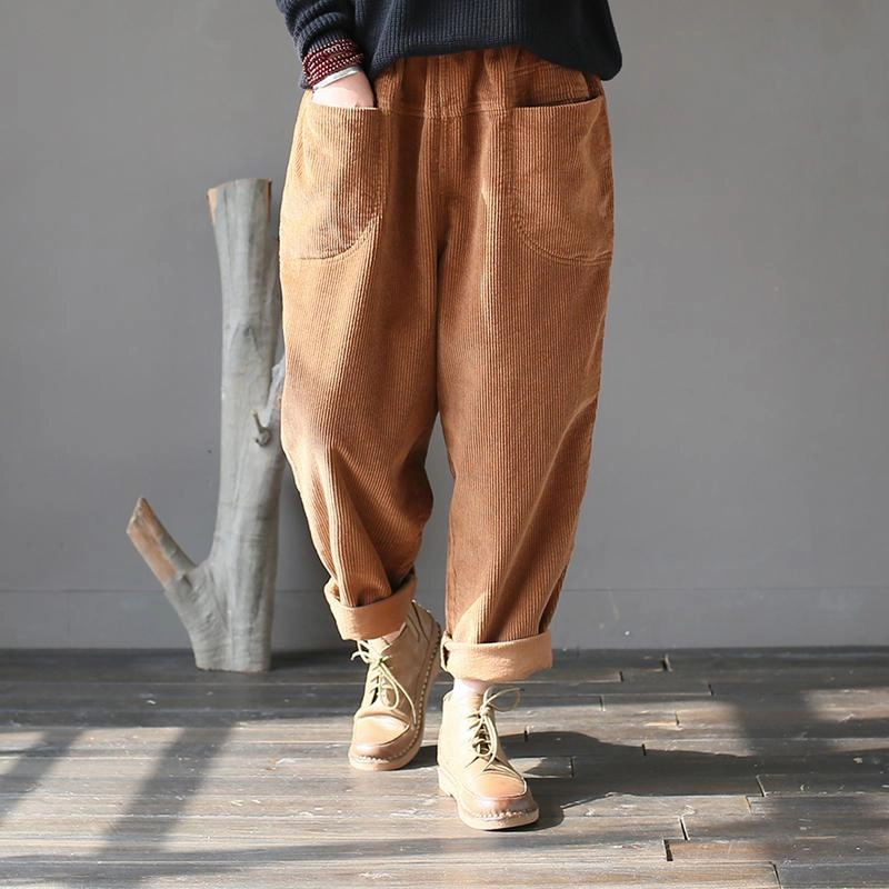 Tag Free Unhindered Movement BABAKUD Cotton Corduroy Radish Pants Women Casual Harlan Pants