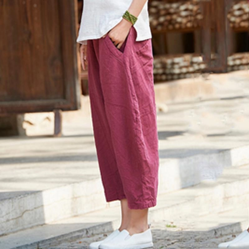 Daily Comfort Babakud Cotton Linen Pockets Casual Bloom Pants