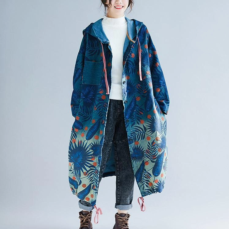Babakud Long Loose Printed Hooded Cotton Coats Thermo Regulating Fabric