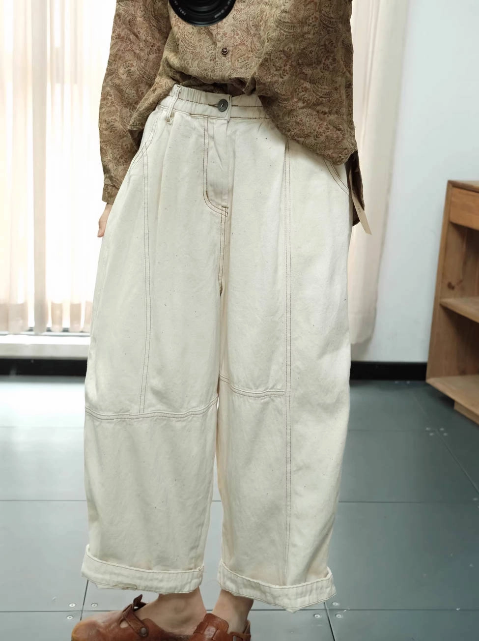 Abrasion resistant Fast Drying Babakud Retro Cotton Patchwork Loose Versatile Jeans