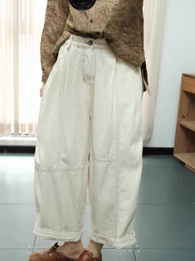 Abrasion resistant Fast Drying Babakud Retro Cotton Patchwork Loose Versatile Jeans