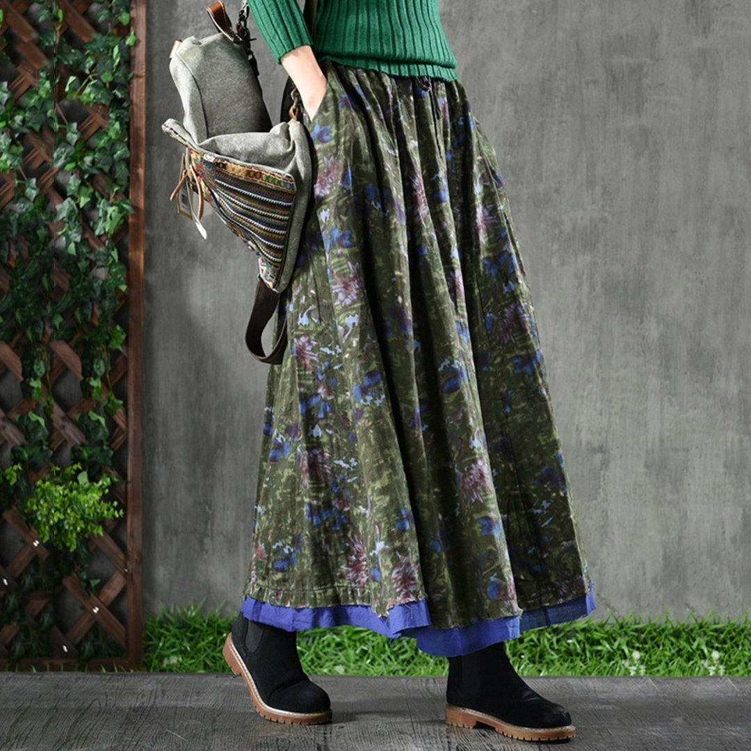 Babakud Retro Floral A-Line Cotton Skirts Wrinkle Proof