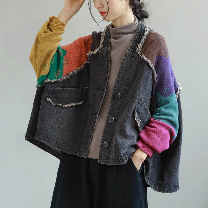 Babakud Women Autumn Artistic Fashion Casual Denim Jacket Anti Pilling Fabric Airtight Seam Sealing