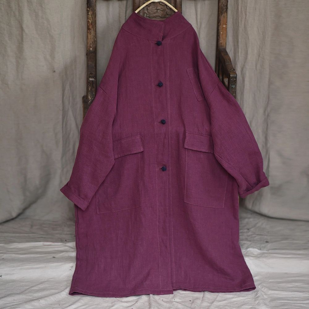 TemperatureRegulating Fabric Contoured Silhouette Babakud Women Autumn Cotton Linen Solid Colors Pocket Coat