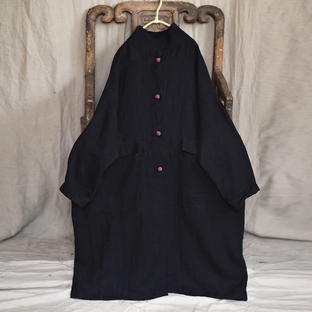 Babakud Women Autumn Cotton Linen Solid Colors Pocket Coat Non Restrictive Fit Thermal regulation