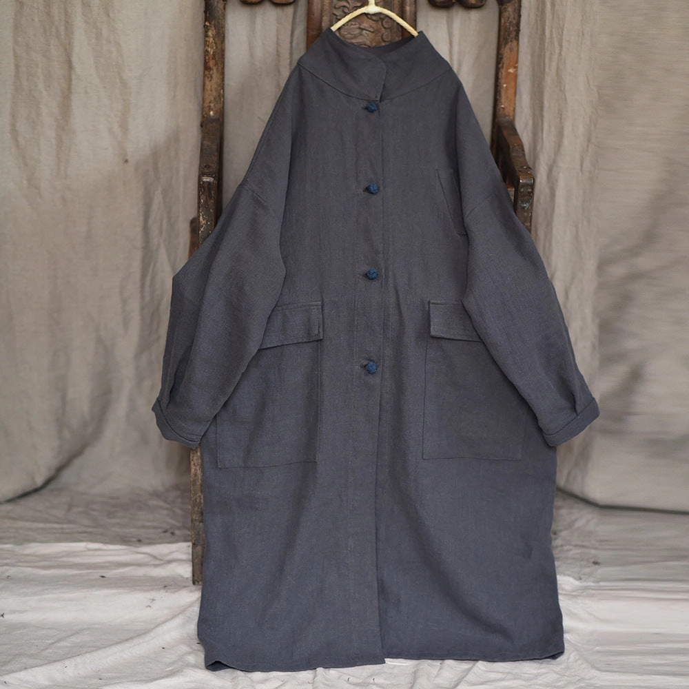 Babakud Women Autumn Cotton Linen Solid Colors Pocket Coat Clean Outer