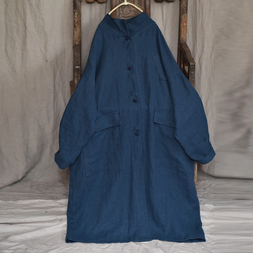 Non Irritating Edging Easy Fit Babakud Women Autumn Cotton Linen Solid Colors Pocket Coat