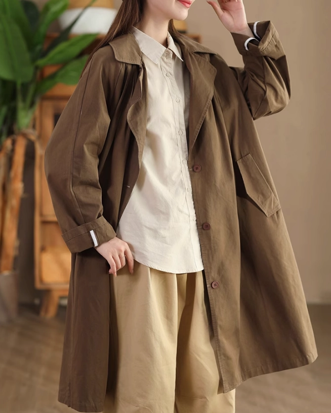 Ventilation System Moisture Control Fibers Babakud Women Autumn Fashionable Cotton Mid- Length Trench Coat