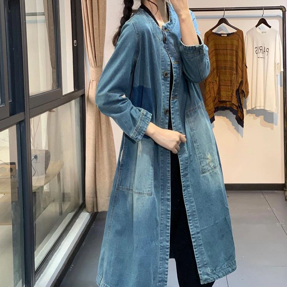 Babakud Women Autumn Loose Casual Denim Coat Water Resistant