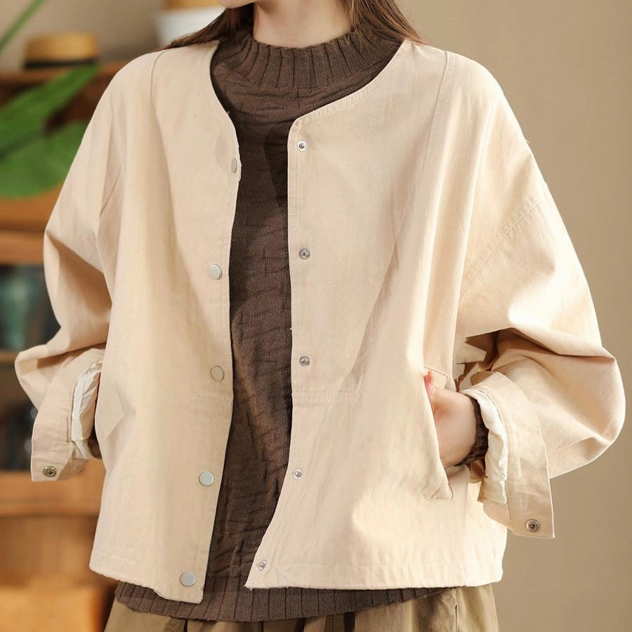 Clean Minimal Look Good Material Babakud Women Autumn Retro Cotton Casual Jacket