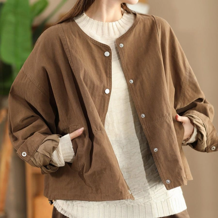 Minimalist Aesthetic Babakud Women Autumn Retro Cotton Casual Jacket