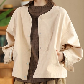 Clean Minimal Look Good Material Babakud Women Autumn Retro Cotton Casual Jacket