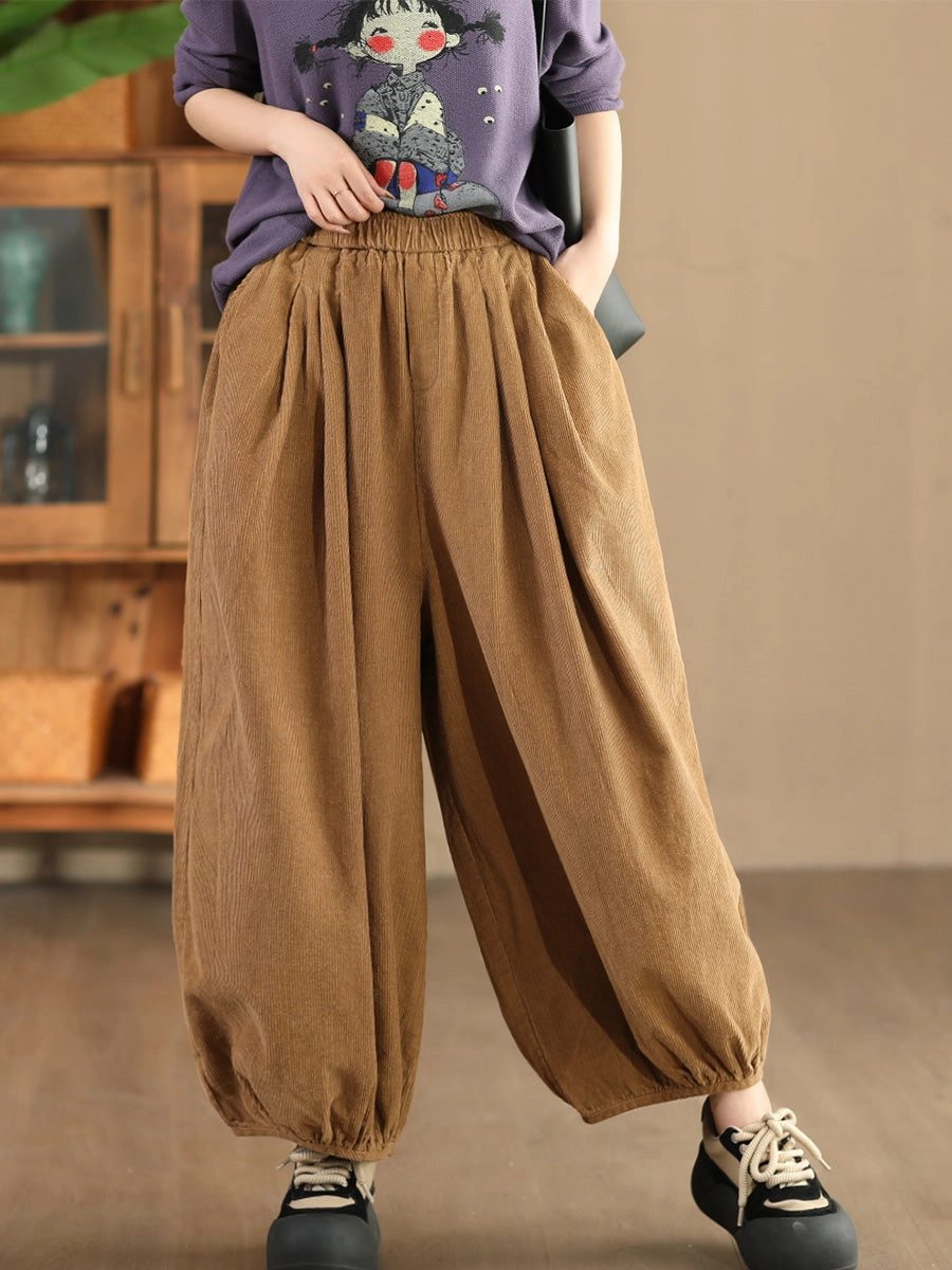 Babakud Women Autumn Retro Cotton Corduroy Harem Pants quick dry Smooth Texture