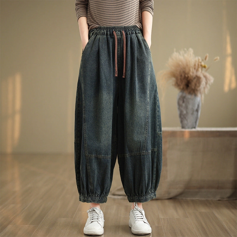 Babakud Women Autumn Retro Loose Denim Harem Pants Unrestricted Fit Total Comfort